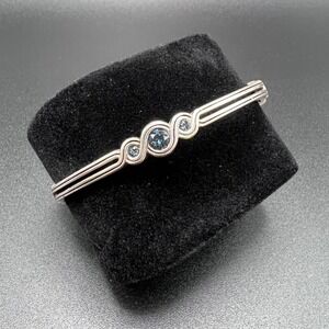 Brighton Infinity Bracelet Silver Plated Bangle Blue Crystal Scroll Wave